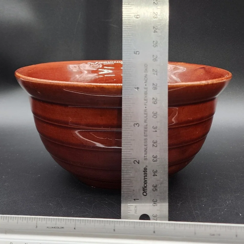 Mar-Crest Brown Stoneware Ribbed Bowl Vintage MCM Kitchen Farmhouse Rustic Decor